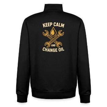 Keep calm and change oil Workshop mechanic - Unisex Organic Zip Sweatshirt by Stanley/Stella - black - Back - AI Model Male 185 light (185cm)