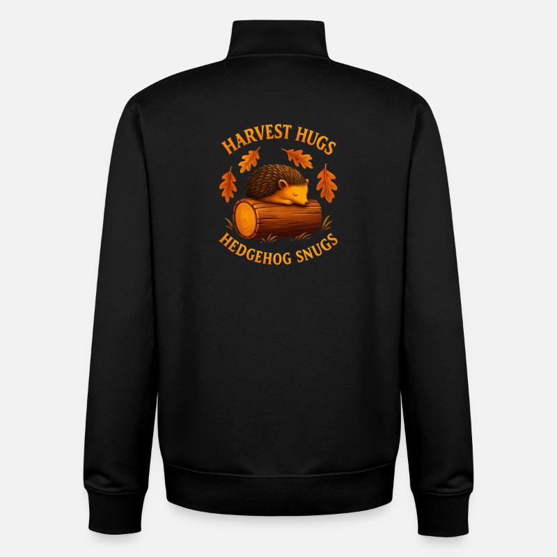 Hérisson d’automne avec tronc en bois - Sweat zippé unisexe en coton bio Stanley/Stella - noir