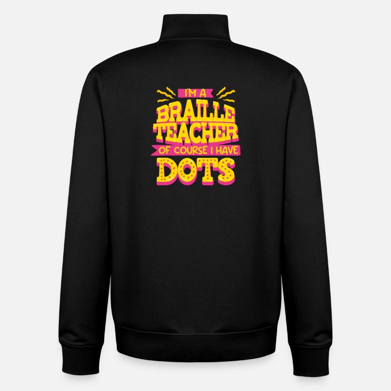 Professeur de Braille Braille Dotum - Sweat zippé unisexe en coton bio Stanley/Stella - noir