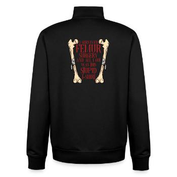 Beinbruch Gebrochener Oberschenkel - Unisex Organic Zip Sweatshirt von Stanley/Stella - Schwarz - Hinten - AI Model Male 185 light (185cm)