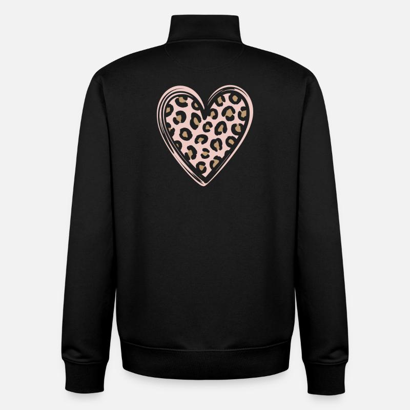 Leopard Pattern Heart Design - Unisex Organic Zip Sweatshirt by Stanley/Stella - black
