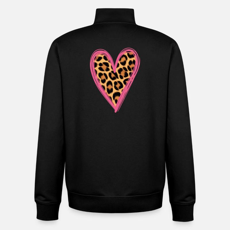Leopard Pattern Heart Design - Unisex Organic Zip Sweatshirt by Stanley/Stella - black