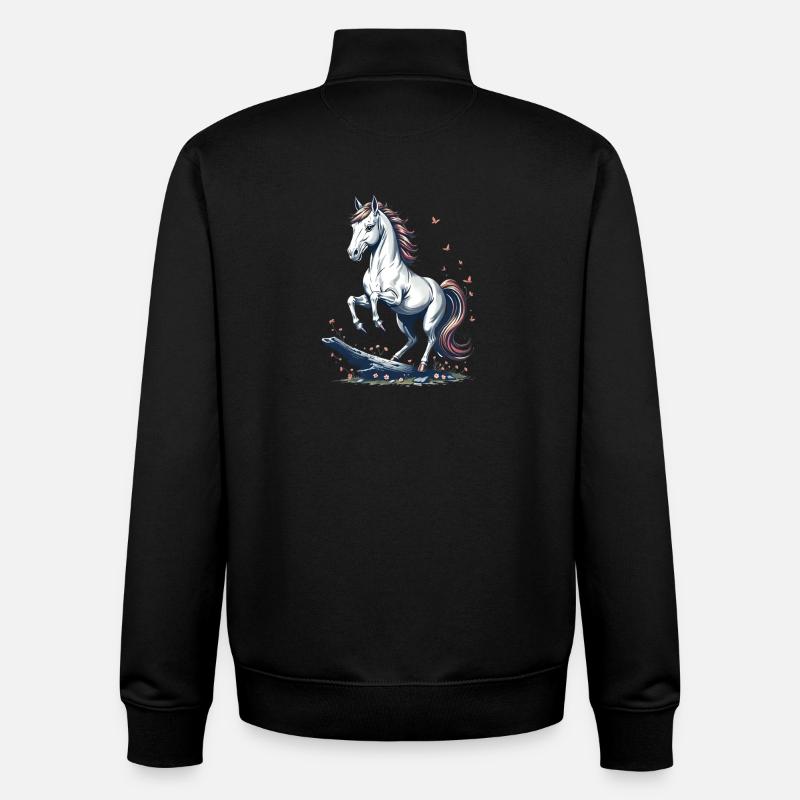 Cheval gris majestueux - Sweat zippé unisexe en coton bio Stanley/Stella - noir
