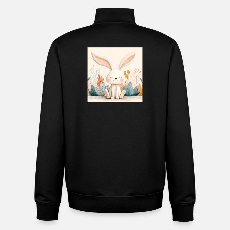 Cute Bunny with Pastel Vegetation - Unisex Organic Zip Sweatshirt by Stanley/Stella - black