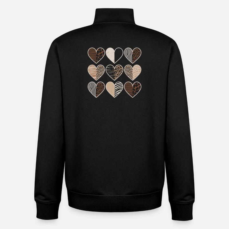 Leopard pattern heart design - Unisex Organic Zip Sweatshirt by Stanley/Stella - black