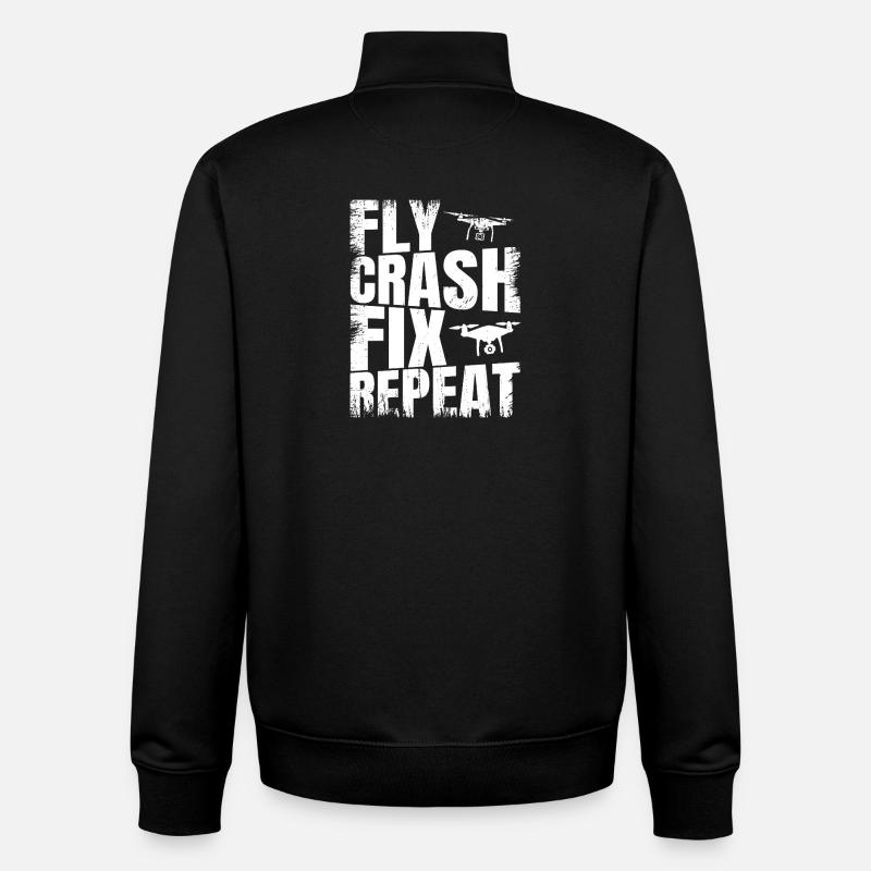 Fly_Crash_Fix_Repeat - Sweat zippé unisexe en coton bio Stanley/Stella - noir