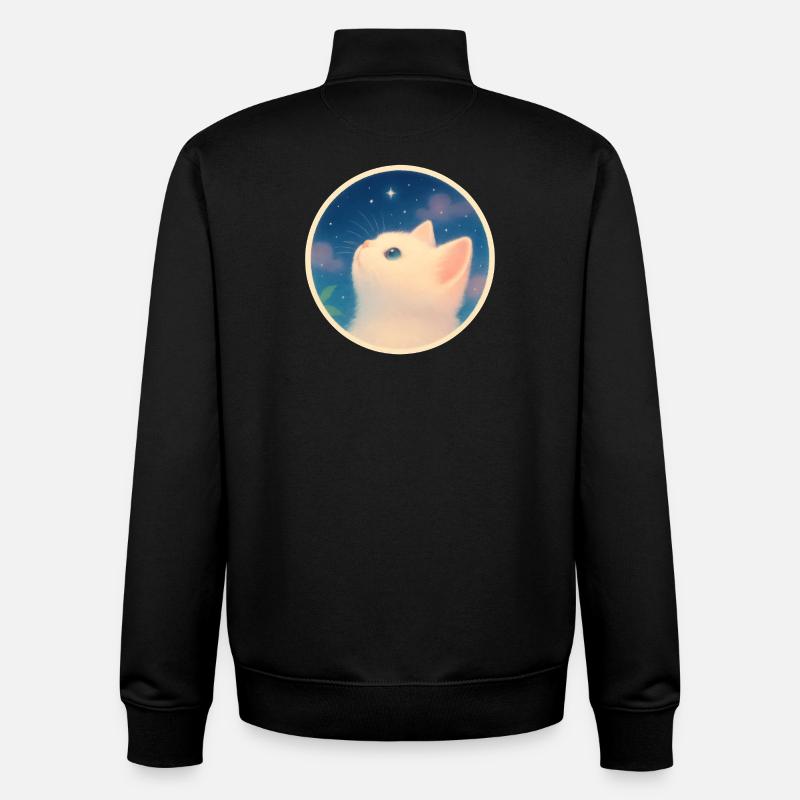 Chaton rêveur sous un ciel étoilé - Sweat zippé unisexe en coton bio Stanley/Stella - noir