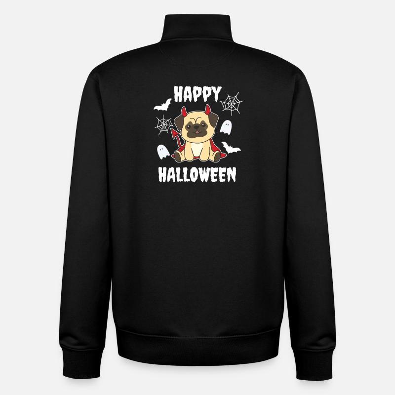 Pug Happy Halloween Devil - Unisex Organic Zip Sweatshirt by Stanley/Stella - black