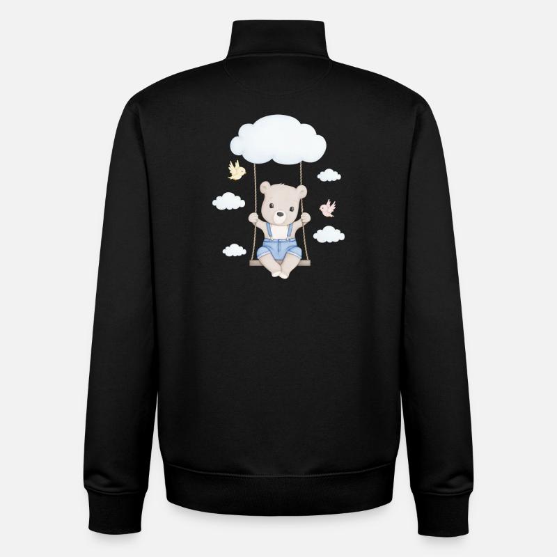 little cute bear on swing - Unisex Organic Zip Sweatshirt by Stanley/Stella - black