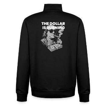 Dollar faible - Benjamin Franklin fume des dollars - Sweat zippé unisexe en coton bio Stanley/Stella - noir - Dos - AI Model Male 185 light (185cm)