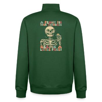Sarcastic Skeleton Halloween Skull - Unisex Organic Zip Sweatshirt by Stanley/Stella - bottle green - Back - AI Model Male 185 dark (185cm)