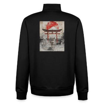 Wolf Japan Mount Fuji Yama Japan Temple Shrine - Unisex Organic Zip Sweatshirt by Stanley/Stella - black - Back - AI Model Male 185 light (185cm)