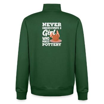 Never underestimate a girl who makes pottery - Unisex Organic Zip Sweatshirt by Stanley/Stella - bottle green - Back - AI Model Male 185 dark (185cm)