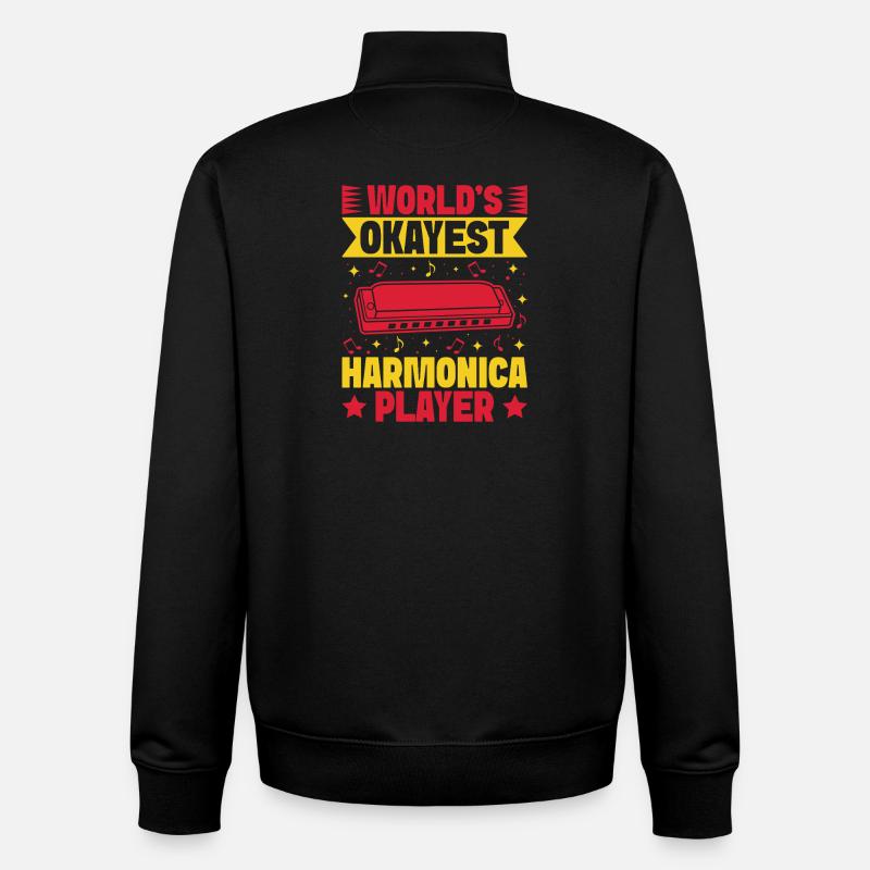 Funny Harmonica Player Okayest Harmonica - Unisex Organic Zip Sweatshirt by Stanley/Stella - black