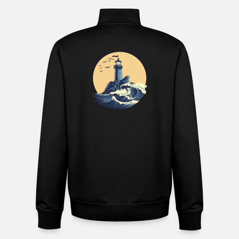 Phare sur une mer agitée - Sweat zippé unisexe en coton bio Stanley/Stella - noir