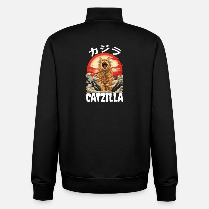 Catzilla Cat Japon Kaiju - Sweat zippé unisexe en coton bio Stanley/Stella - noir