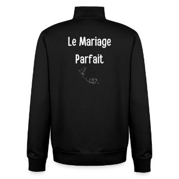 Citation Mariage Parfait avec Cœurs et Anneaux - Sweat zippé unisexe en coton bio Stanley/Stella - noir - Dos - AI Model Male 185 light (185cm)