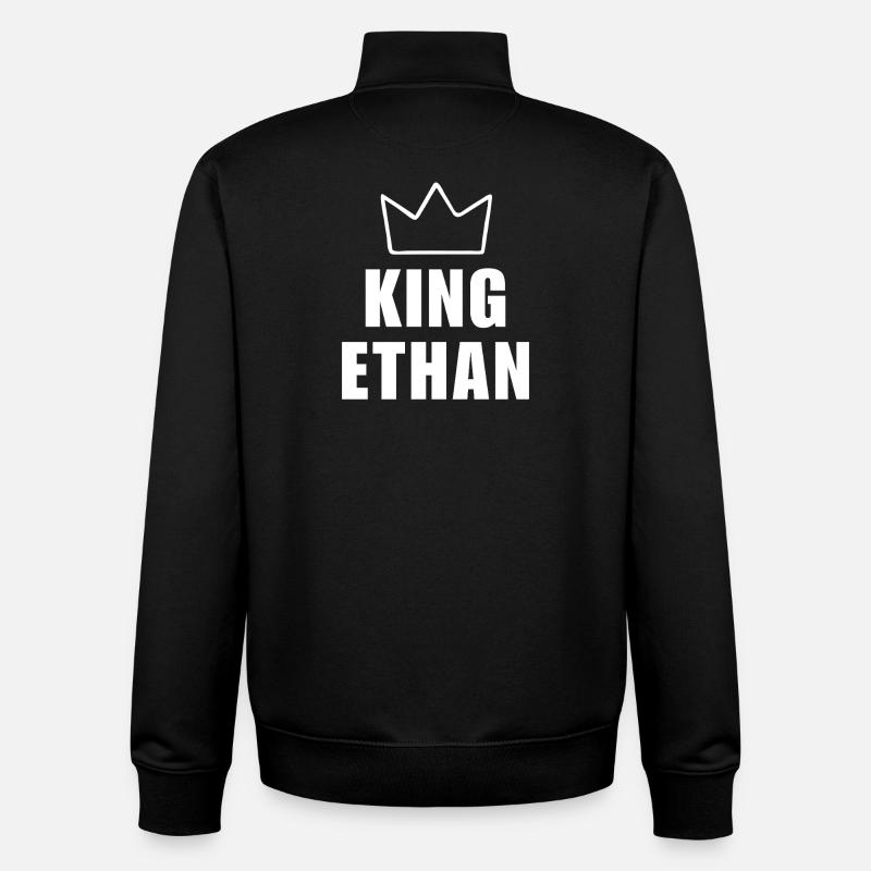 Nom d'Ethan avec la lettre E - T-shirt King Crown - Sweat zippé unisexe en coton bio Stanley/Stella - noir