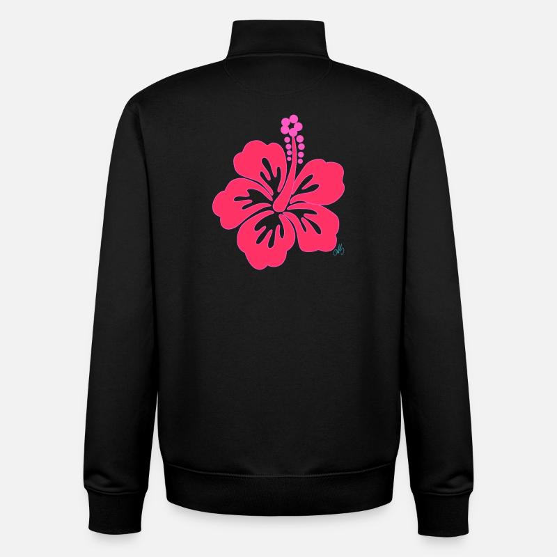 Fleur Hibiscus tropical Rose Éclatant - Sweat zippé unisexe en coton bio Stanley/Stella - noir