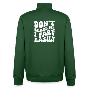 Ne me fais pas peur, je pète facilement. - Sweat zippé unisexe en coton bio Stanley/Stella - vert bouteille - Dos - AI Model Male 185 dark (185cm)