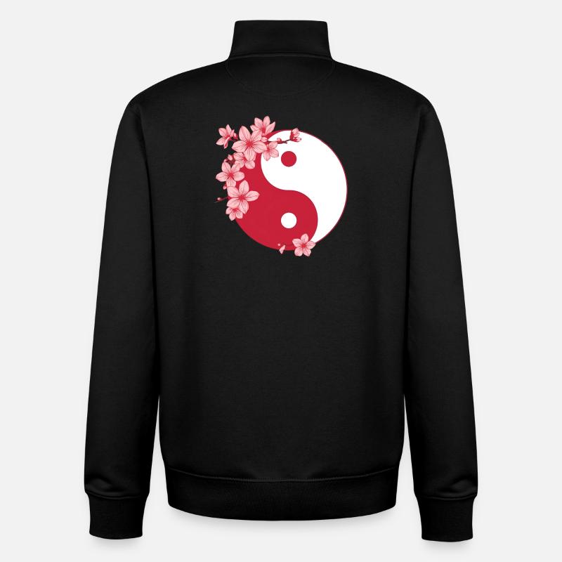 Yin-Yang avec des fleurs de cerisier dans des tons roses - Sweat zippé unisexe en coton bio Stanley/Stella - noir