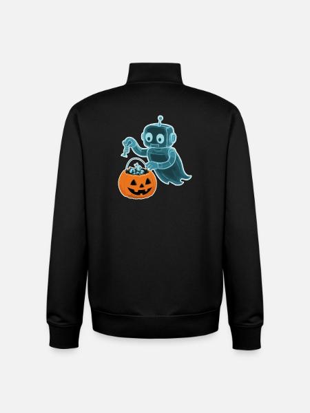 Spooky Minibot with Pumpkin Basket - Unisex Organic Zip Sweatshirt by Stanley/Stella - black