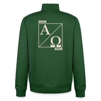 Christian Alpha Omega Symbol of Faith - Unisex Organic Zip Sweatshirt by Stanley/Stella - bottle green - Back - AI Model Male 185 dark (185cm)