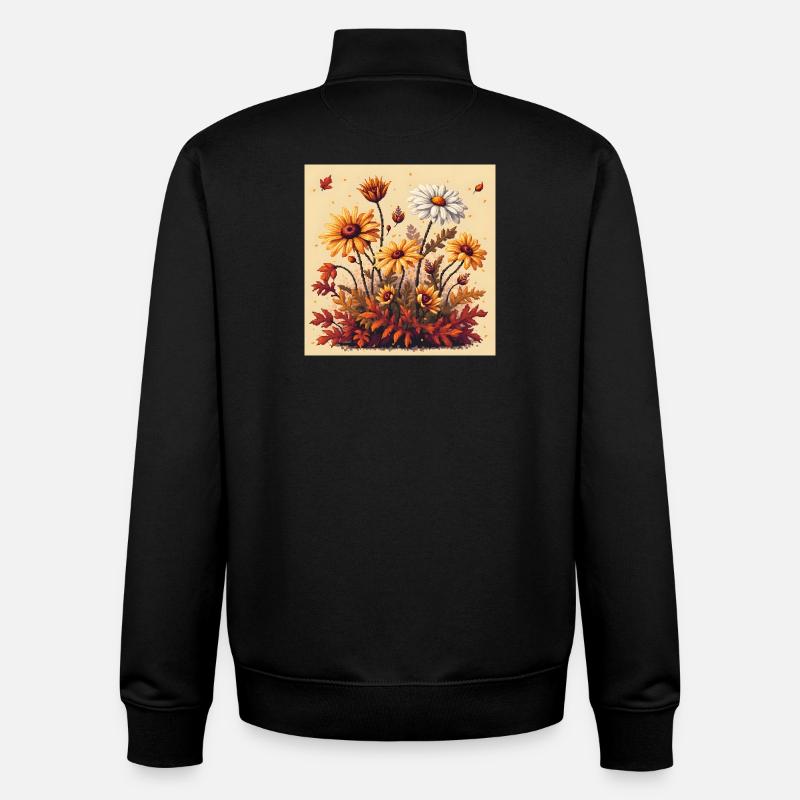 8 bits Floraison d’automne - Sweat zippé unisexe en coton bio Stanley/Stella - noir