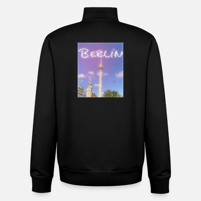 Berlin TV Tower Neon Design - Unisex Organic Zip Sweatshirt by Stanley/Stella - black