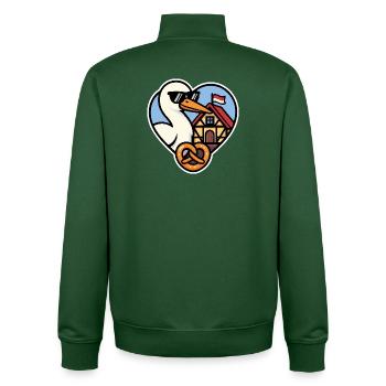Alsace Cœur Cigogne et Bretzel  Fierté Alsacienne  - Sweat zippé unisexe en coton bio Stanley/Stella - vert bouteille - Dos - AI Model Male 185 dark (185cm)