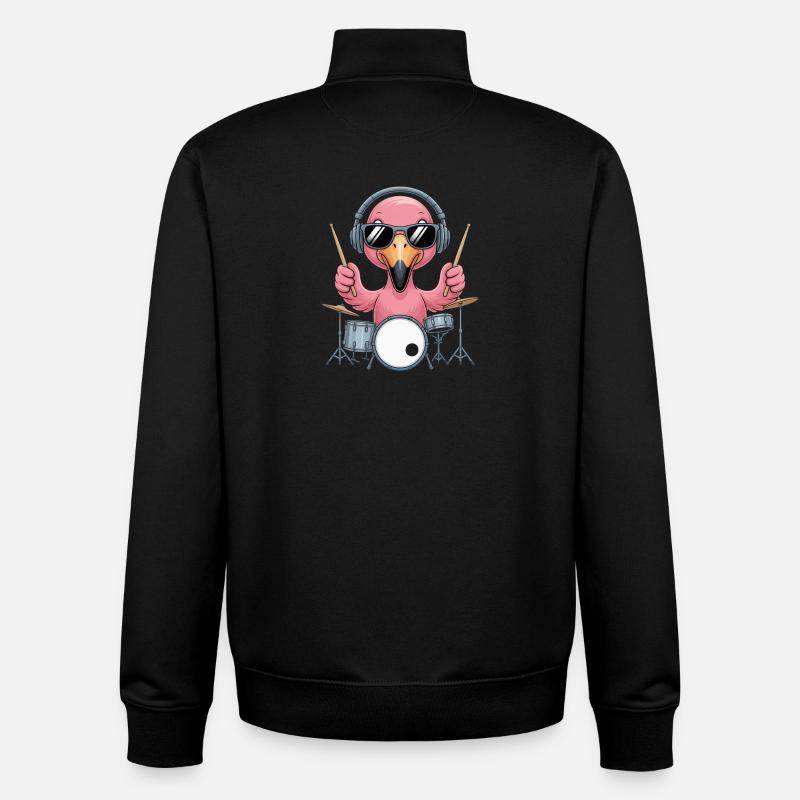Flamingo Drummer Mit Kopfhörer Und Sonnenbrille - Unisex Organic Zip Sweatshirt von Stanley/Stella - Schwarz