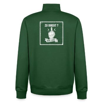 Too direct ? Howl quietly! - Unisex Organic Zip Sweatshirt by Stanley/Stella - bottle green - Back - AI Model Male 185 dark (185cm)