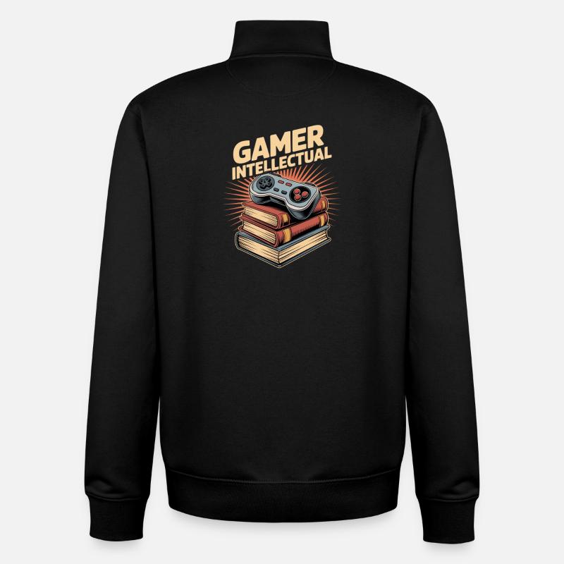 Gamer Intellectual Controller Book Stack - Unisex Organic Zip Sweatshirt by Stanley/Stella - black