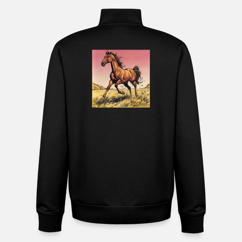 Imprimé dynamique cheval sauvage - Sweat zippé unisexe en coton bio Stanley/Stella - noir