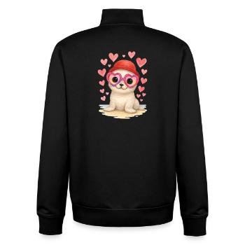 Babyrobbe Herzbrille Kawaii Seehund - Unisex Organic Zip Sweatshirt von Stanley/Stella - Schwarz - Hinten - AI Model Male 185 light (185cm)