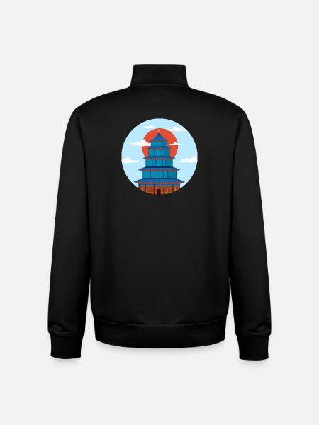 Traditional Blue and Orange Pagoda - Unisex Organic Zip Sweatshirt by Stanley/Stella - black