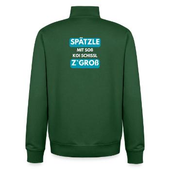 Spätzle à la sauce koi Schissl z’gross - Sweat zippé unisexe en coton bio Stanley/Stella - vert bouteille - Dos - AI Model Male 185 dark (185cm)