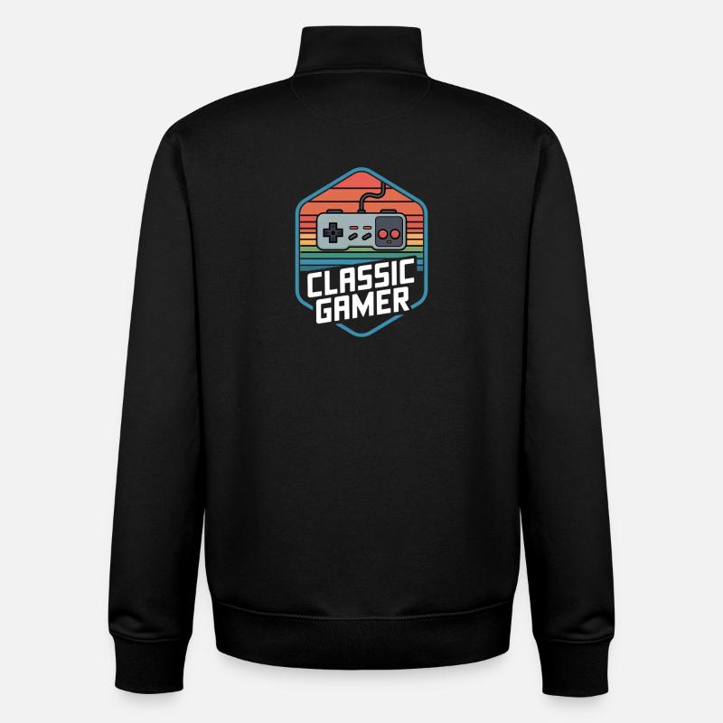 Classic Gamer Retro Controller Nostalgia - Unisex Organic Zip Sweatshirt by Stanley/Stella - black