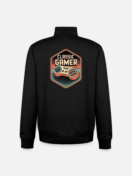 Classic Gamer Retro Controller Badge - Unisex Organic Zip Sweatshirt by Stanley/Stella - black