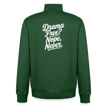 Sans drame ? Non, jamais - Sweat zippé unisexe en coton bio Stanley/Stella - vert bouteille - Dos - AI Model Male 185 dark (185cm)