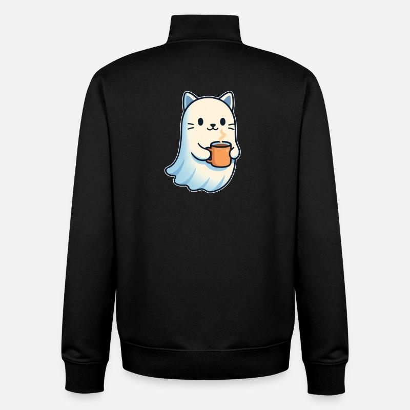 Süßer Katzengeist mit Kaffee - Sweat zippé unisexe en coton bio Stanley/Stella - noir