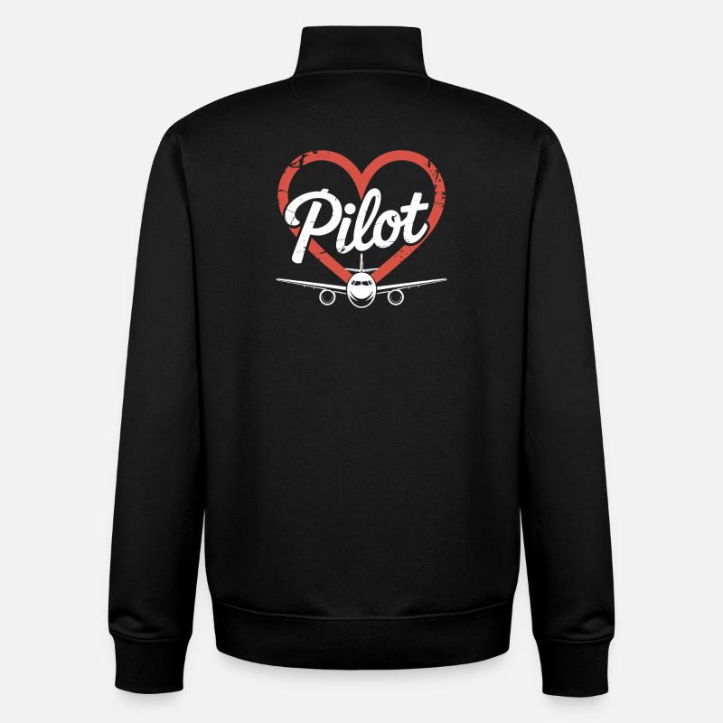Pilote d’avion Heart - Sweat zippé unisexe en coton bio Stanley/Stella - noir