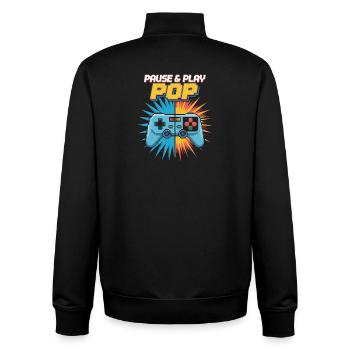 Pause & Play Pop Pop Culture Retro Video Game - Unisex Organic Zip Sweatshirt by Stanley/Stella - black - Back - AI Model Male 185 light (185cm)