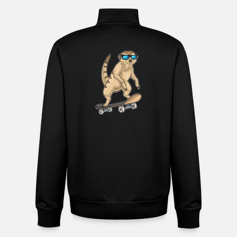 Suricate Skater Skateboard - Sweat zippé unisexe en coton bio Stanley/Stella - noir
