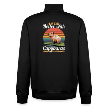 Funny aesthetic Kawaii Capybara - Unisex Organic Zip Sweatshirt by Stanley/Stella - black - Back - AI Model Male 185 light (185cm)