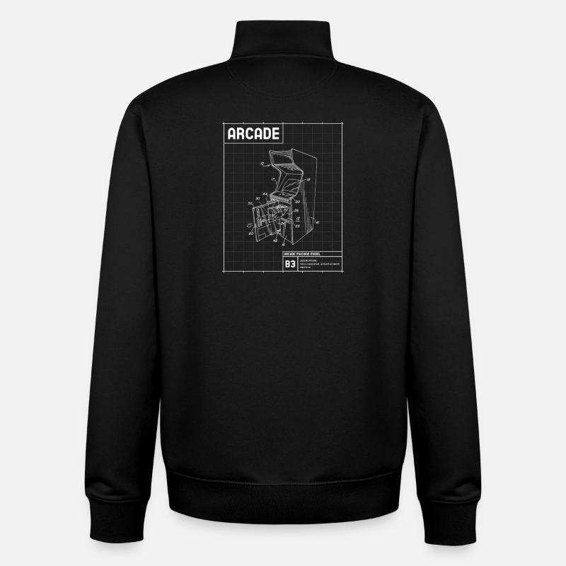 Croquis d’arcade rétro sur grille - Sweat zippé unisexe en coton bio Stanley/Stella - noir