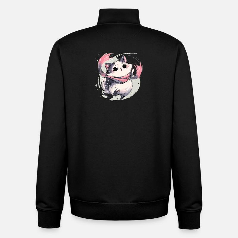 Chaton câlin avec écharpe rose - Sweat zippé unisexe en coton bio Stanley/Stella - noir