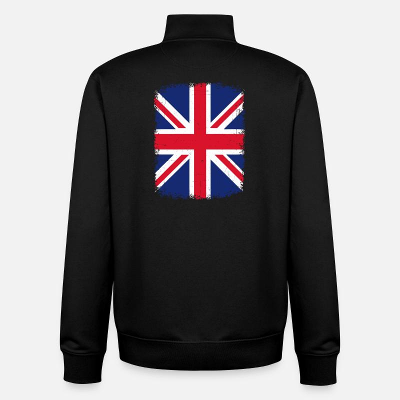 Graphique de l’Union Jack en détresse - Sweat zippé unisexe en coton bio Stanley/Stella - noir