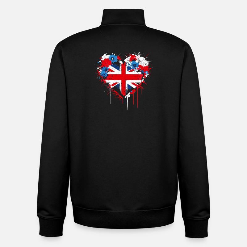 Cœur de l’Union Jack Splash - Sweat zippé unisexe en coton bio Stanley/Stella - noir