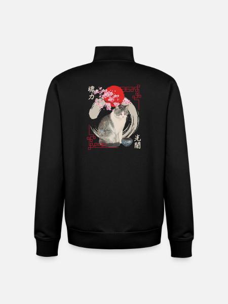 Japanese cat with cherry blossoms - Unisex Organic Zip Sweatshirt by Stanley/Stella - black